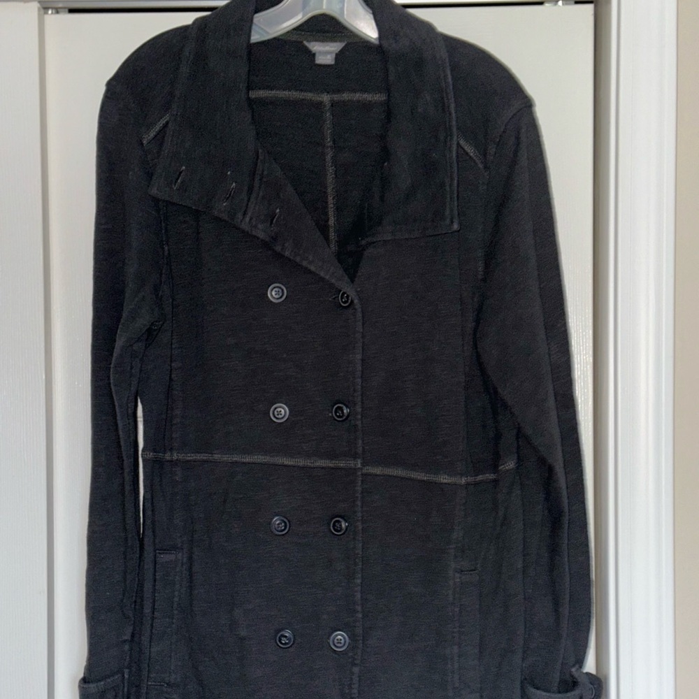 Eddie Bauer casual jacket looks great with jeans and boots. Dark grey.